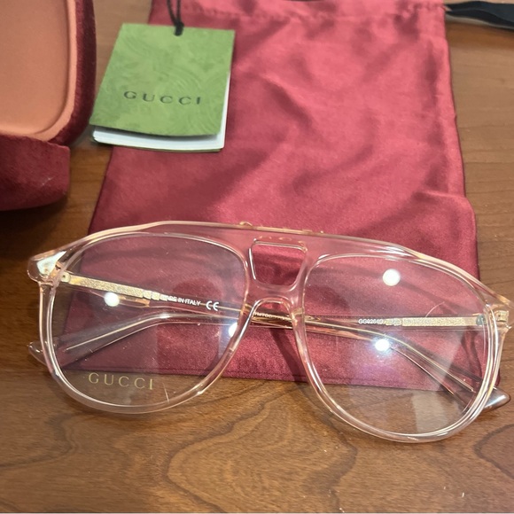 GUCCI UNISEX SOFT PINK ROSE GOLD PVC AVIATOR GLASSES : $350 - Picture 2 of 4